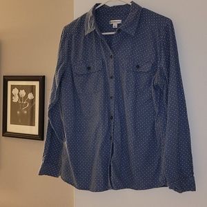 Denim colored button down polka dot shirt